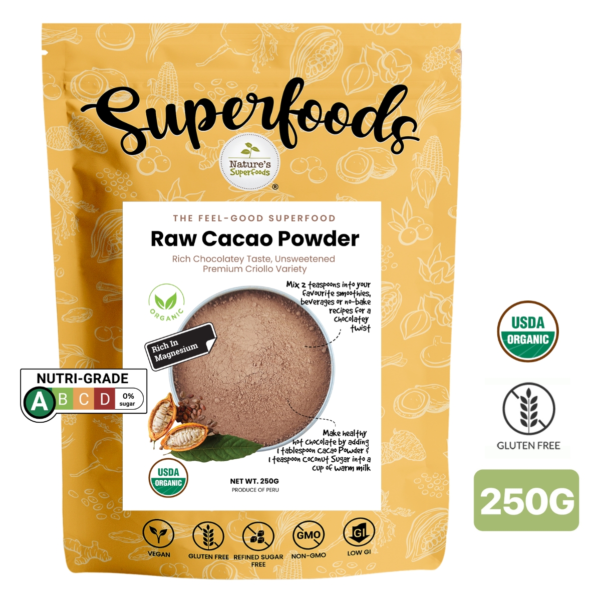 Raw Cacao Powder 250G Front (CERT)