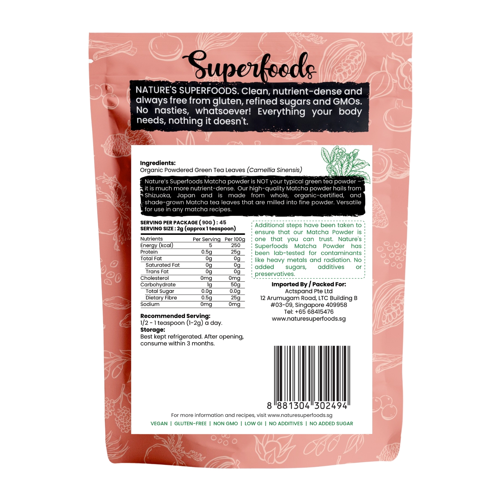 Matcha Powder 90G Back