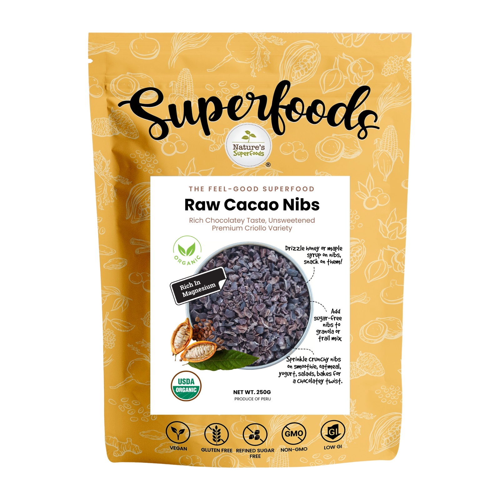 Raw Cacao Nibs 250G Front (8)