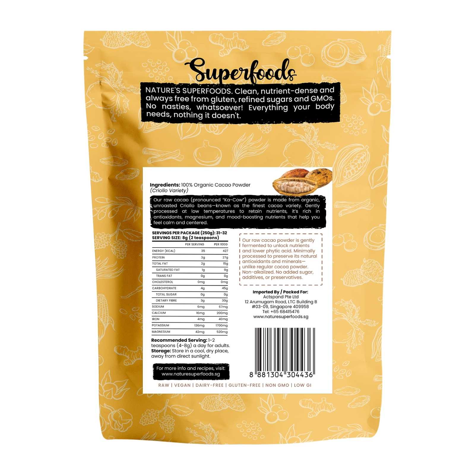 Raw Cacao Powder 250G Back (10)