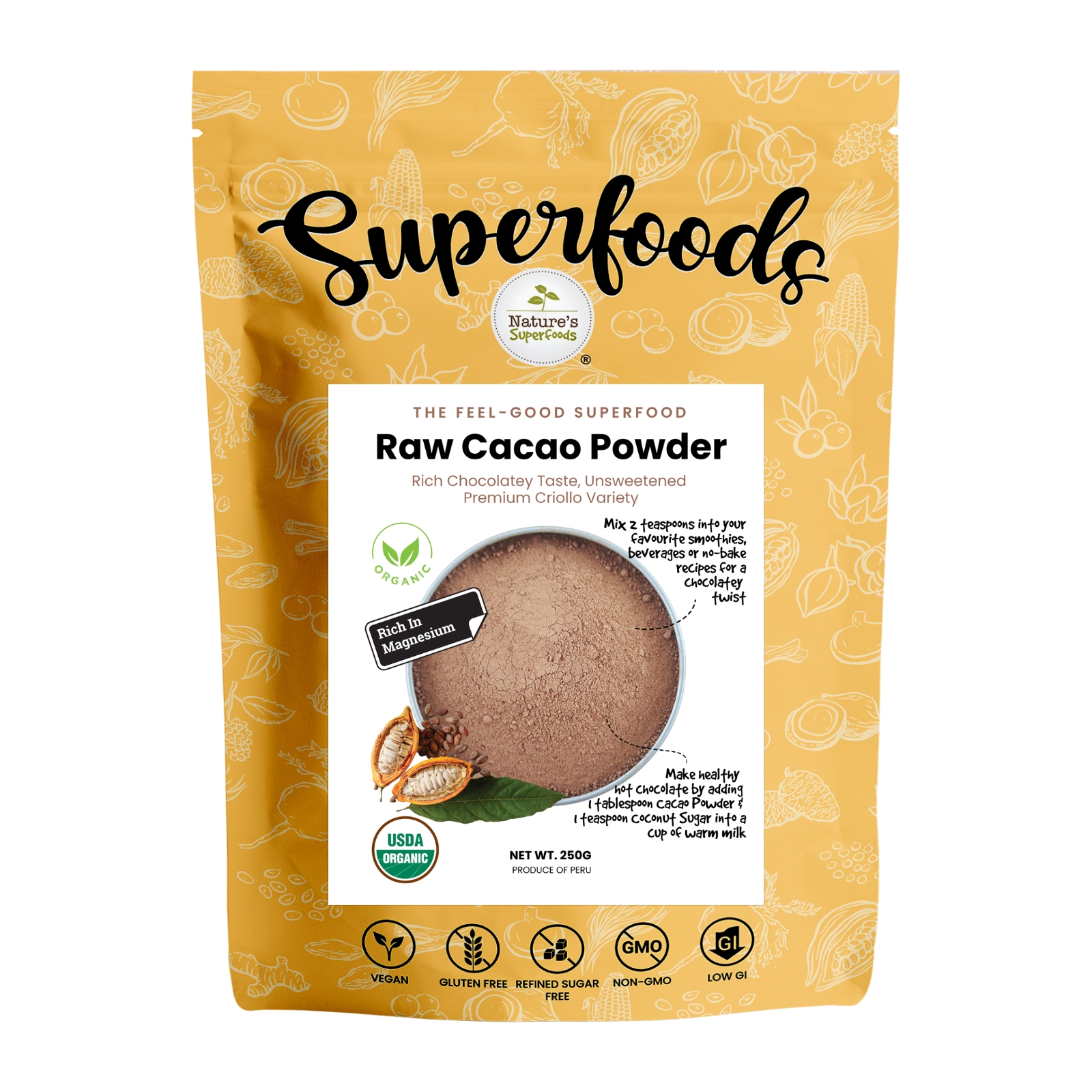 Raw Cacao Powder 250G Front (13)