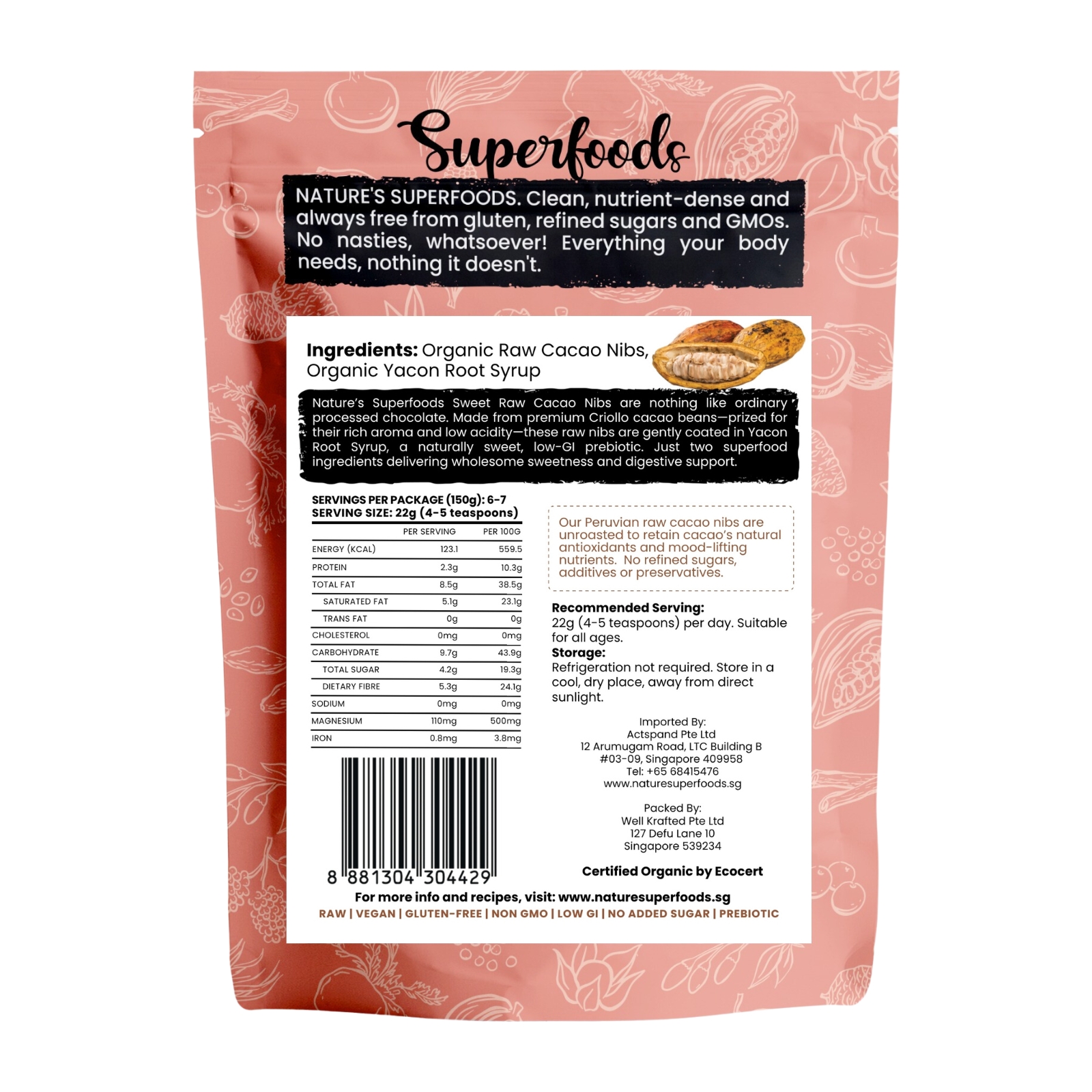 Sweet Raw Cacao Nibs 150G Back (6)