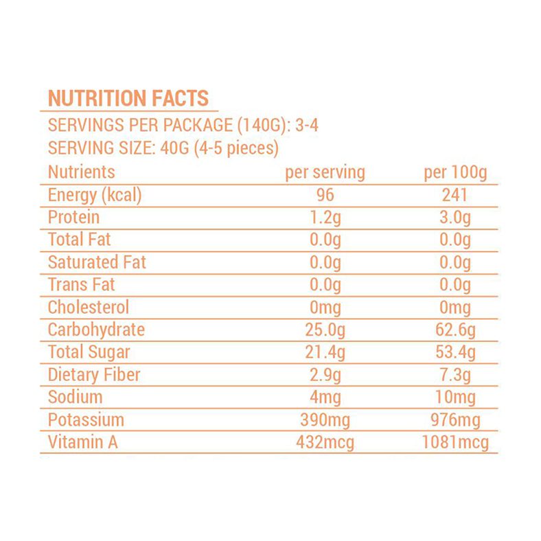 Organic Sun-Dried Apricots nutritional label