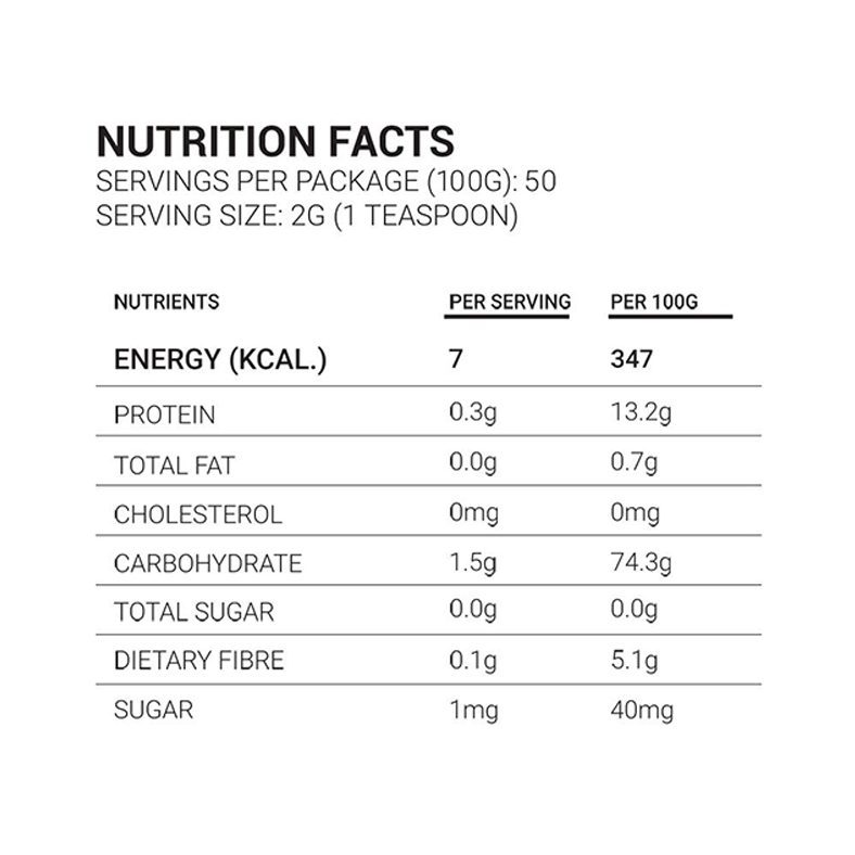 Organic Gelatinized Maca Powder nutritional label