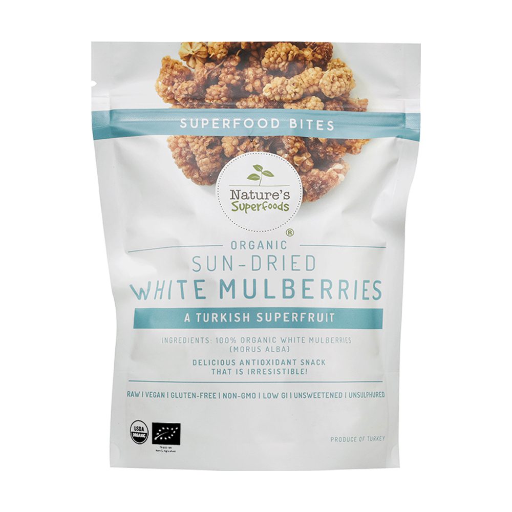 Organic Sun-Dried Mulberries-125g resealable pack front