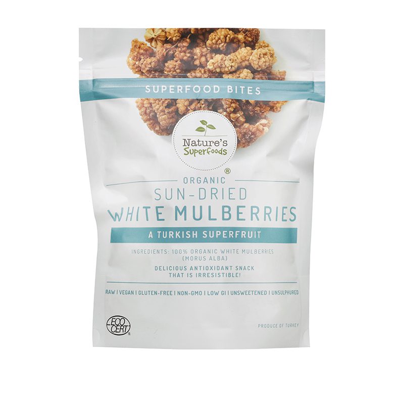 Organic White Mulberries 125g front