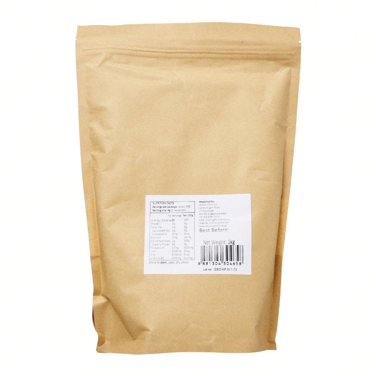 Organic Coconut Sugar-1kg resealable pack back