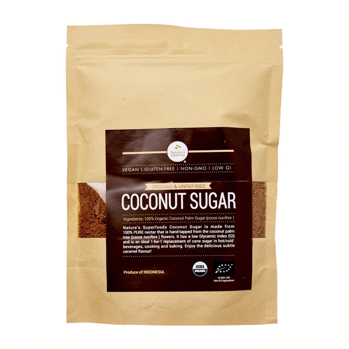 Organic Coconut Sugar-250g resealable pack front