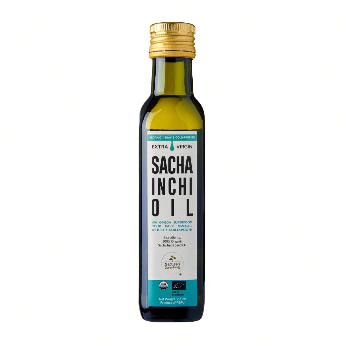 Organic Cold-Pressed Sacha Inchi Seed Oil-200ml glass jar front