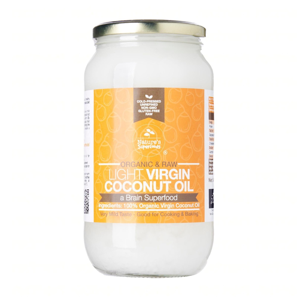 Organic Culinary Virgin Coconut Oil (Light) 1L Jar Front