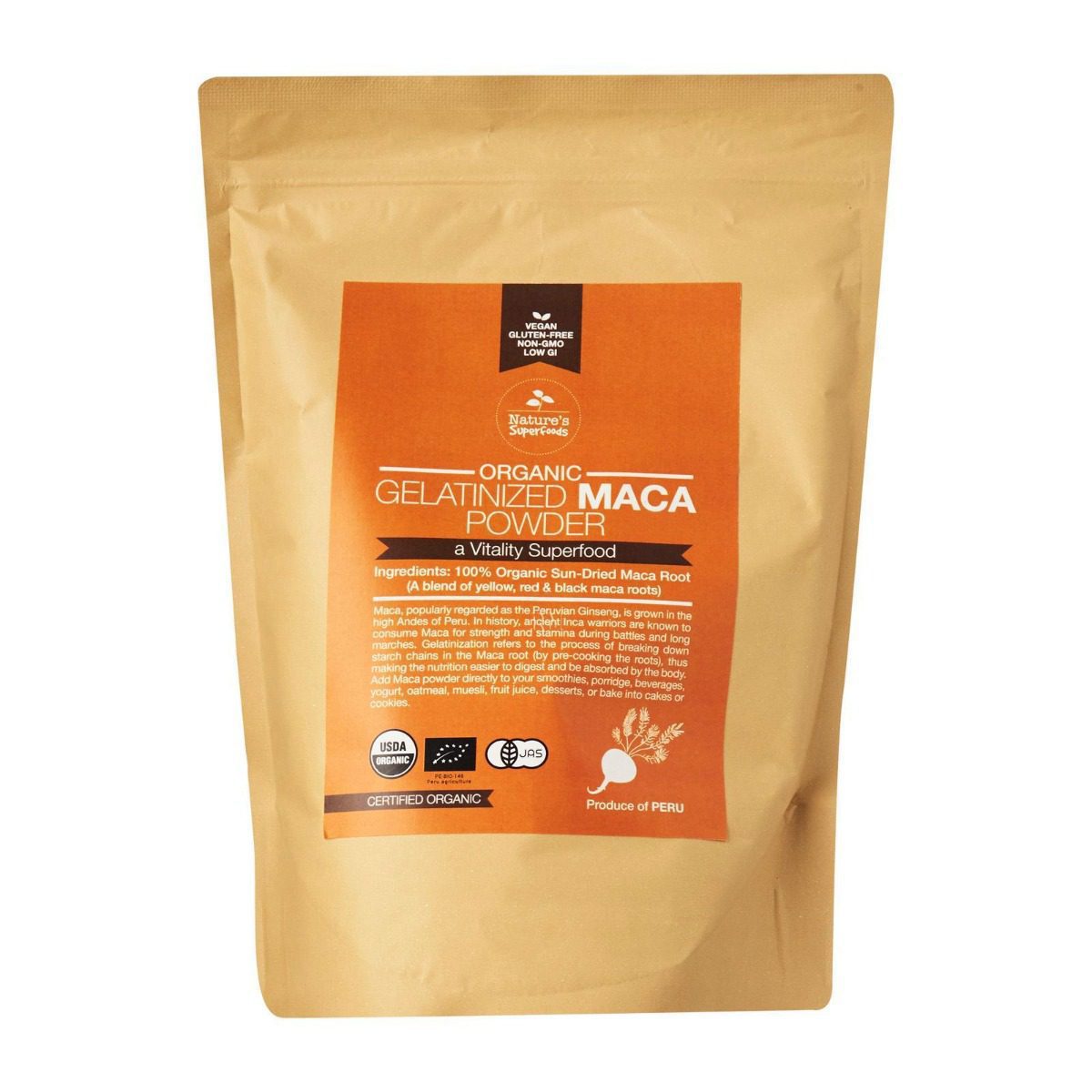 Organic Gelatinized Maca Powder 500g front