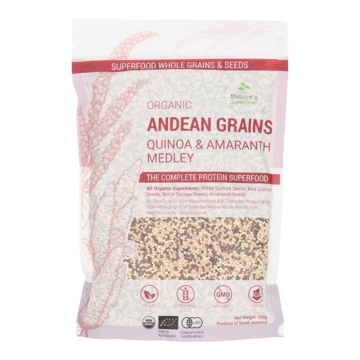 Organic Quinoa & Amaranth (Andean Grains Medley)-500g resealable pack front