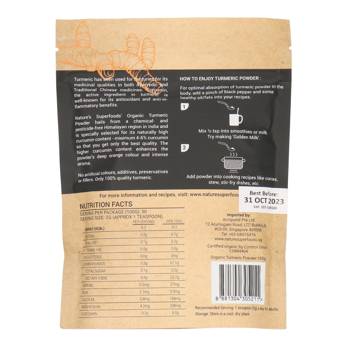 Organic Turmeric Powder-100g resealable pack back