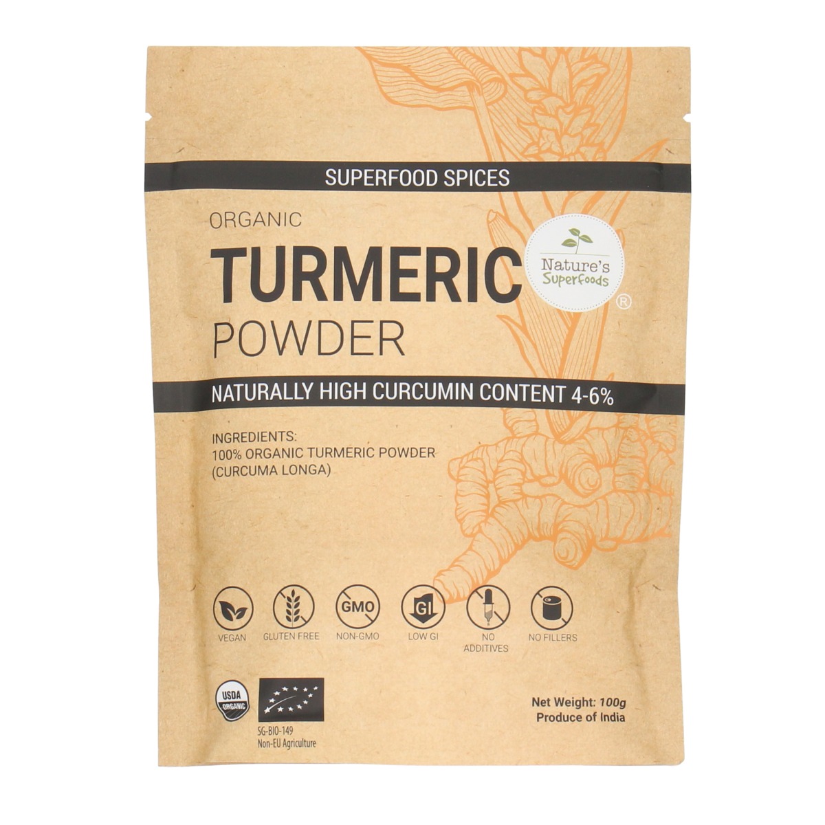 Organic Turmeric Powder-100g resealable pack front