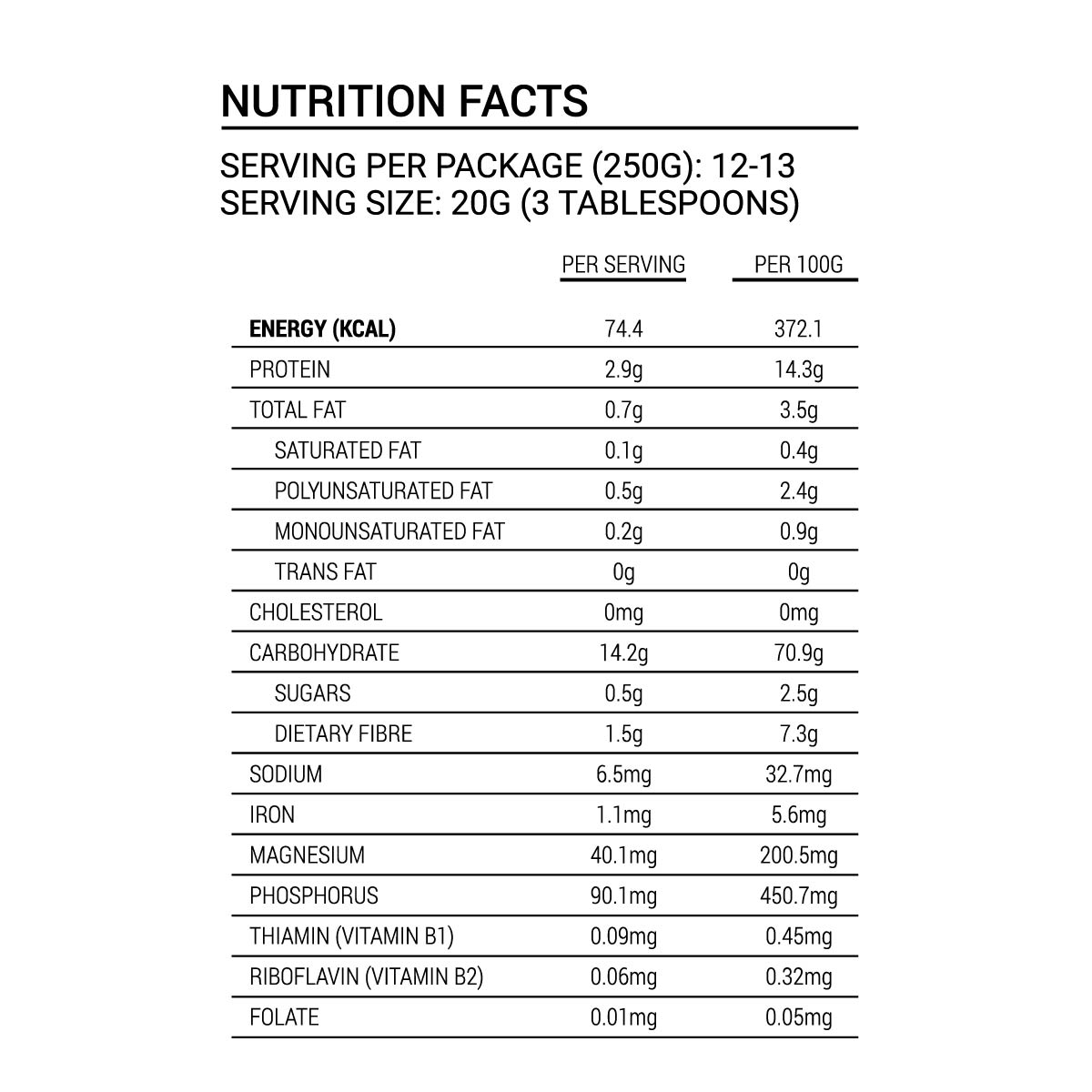Organic Instant Quinoa Powder nutritional label