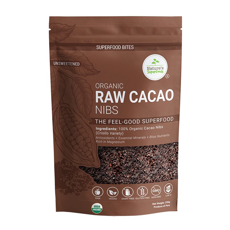 Organic Raw Cacao Nibs 250g front
