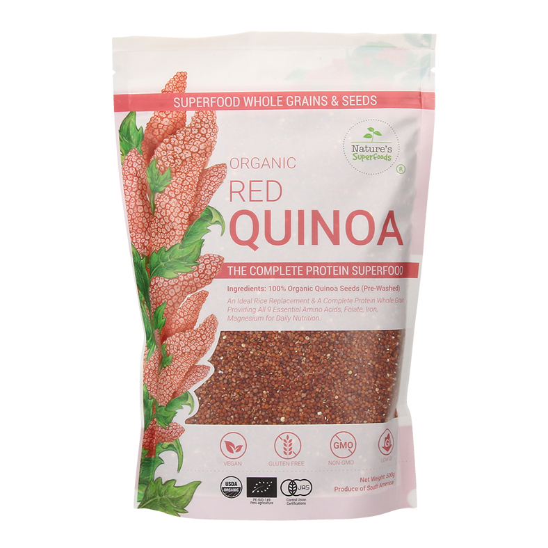 Organic Red Quinoa Seeds - 500g resealable pack front
