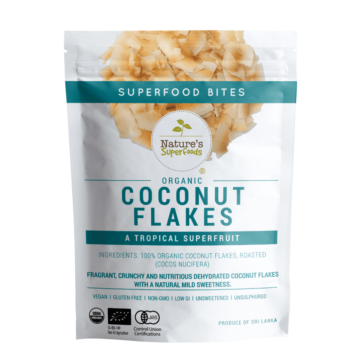 Organic Roasted Coconut Flakes 100g front