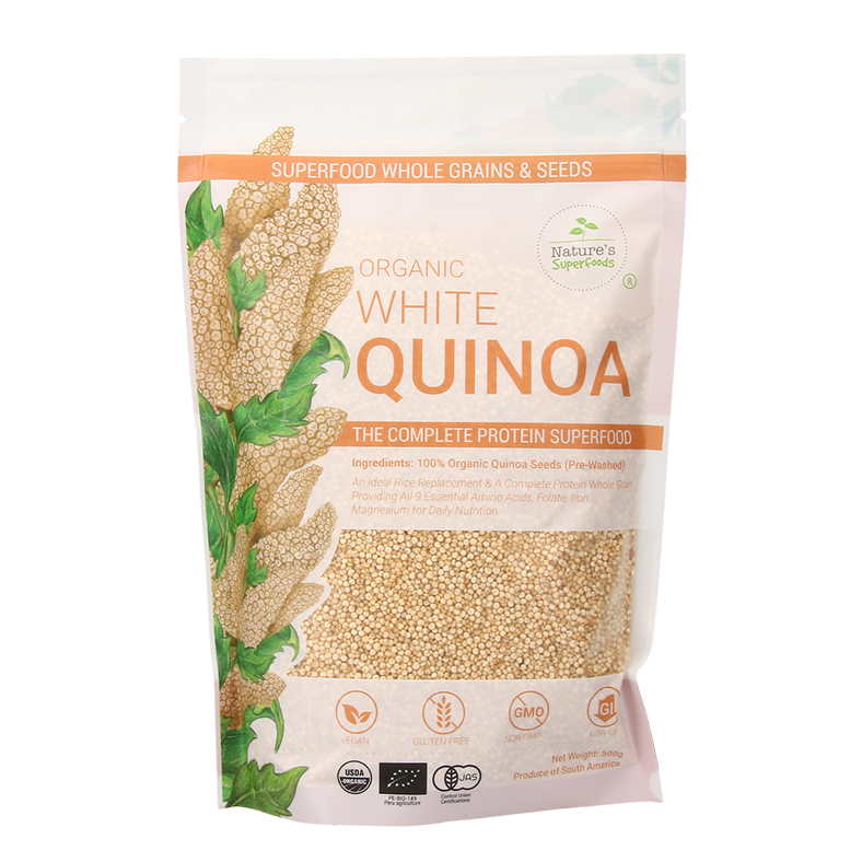 Organic White Quinoa Seeds-500g resealable pack front