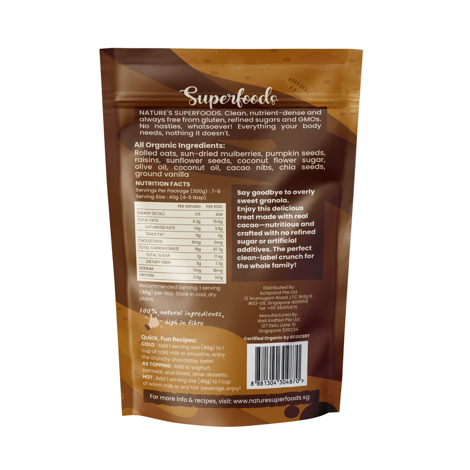 Dark Chocolate Granola 300G Back